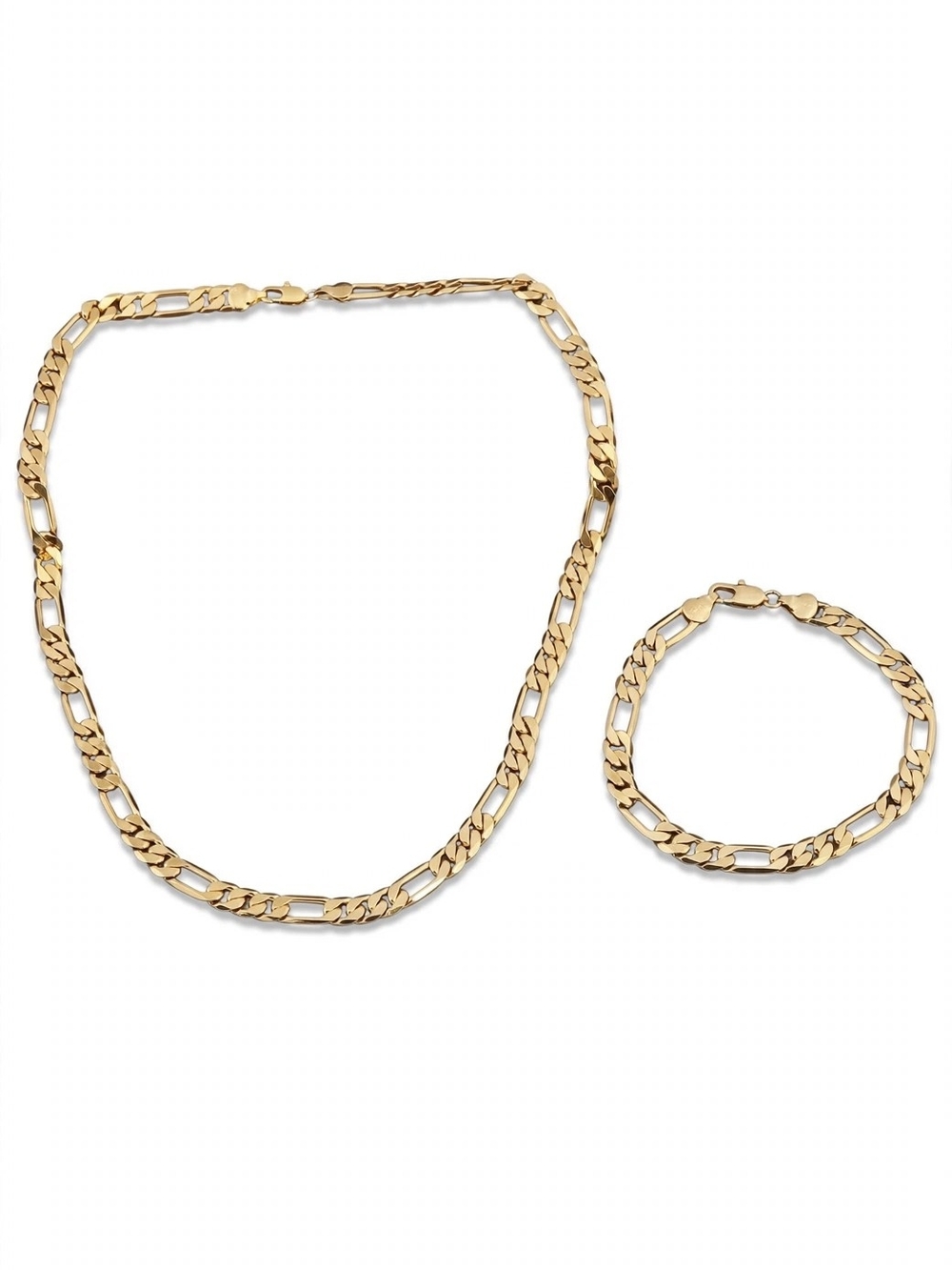 18K Gold Figaro Chain Necklace and Bracelet Set - Women Jewelry - Picture 3 of 5